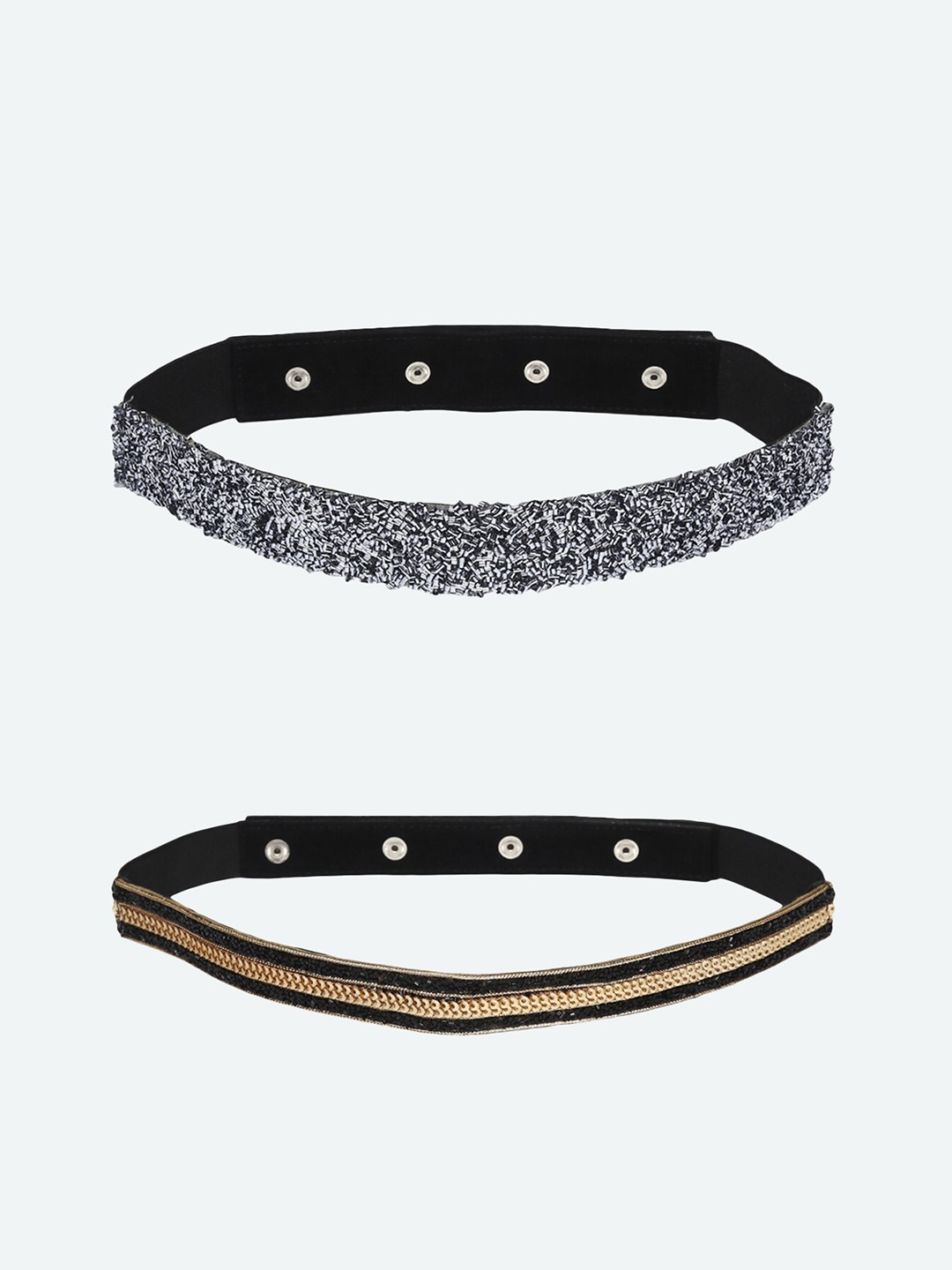 

DEEBACO Set Of 2 Women Black Embellished PU Belt