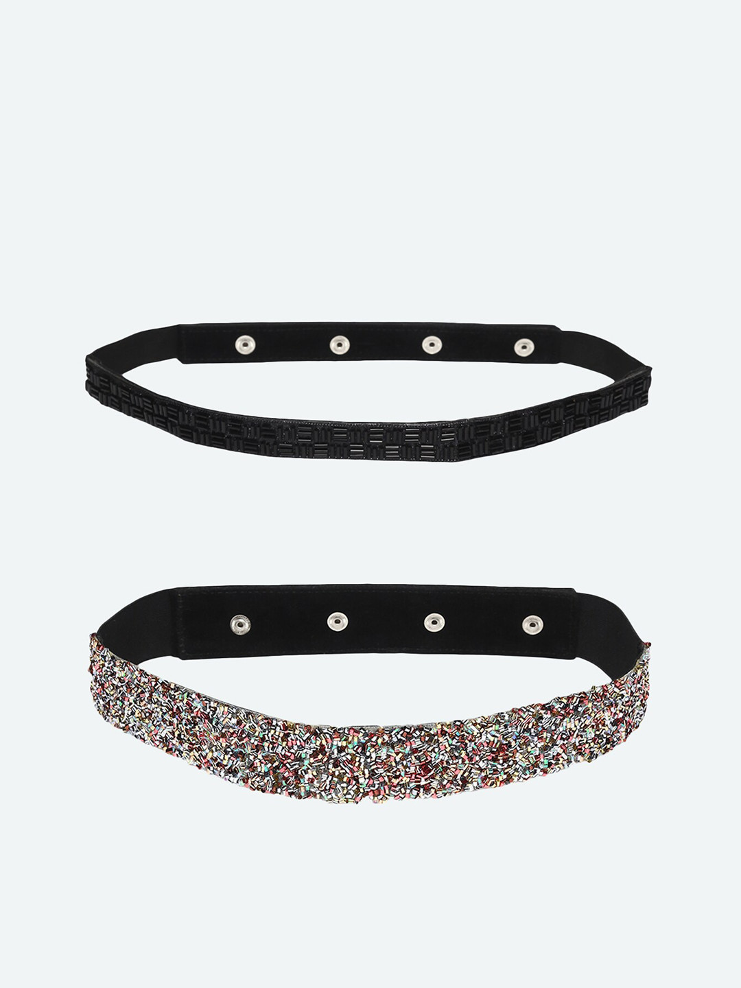 

DEEBACO Women Pack Of 2 Black Embellished Belt