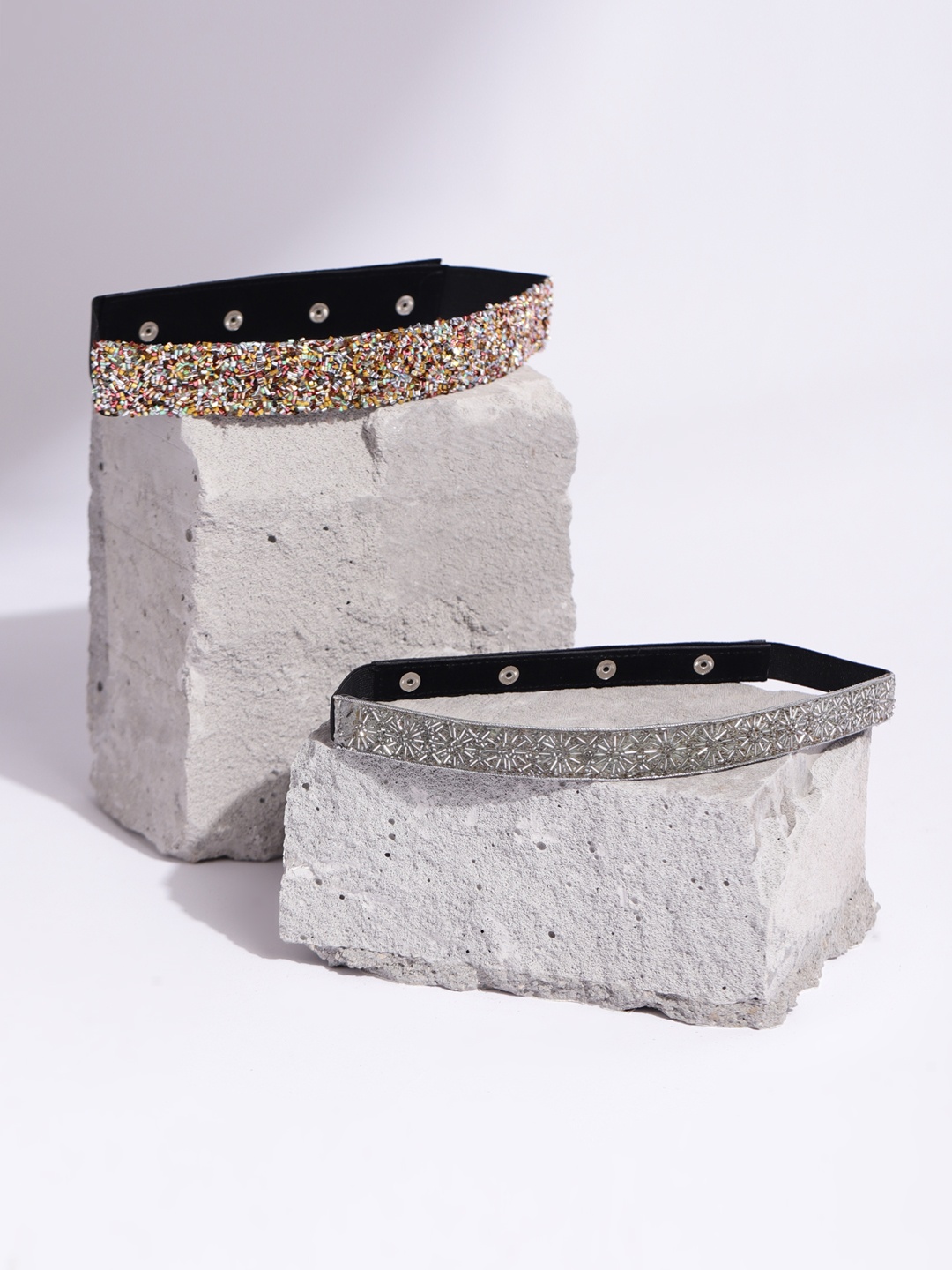 

DEEBACO Women Embellished Pack of 2 Waist Belt, Silver