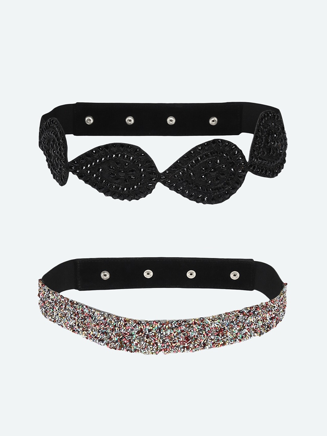 

DEEBACO Women Black & Multicoloured Pack Of 2 Embellished Belt
