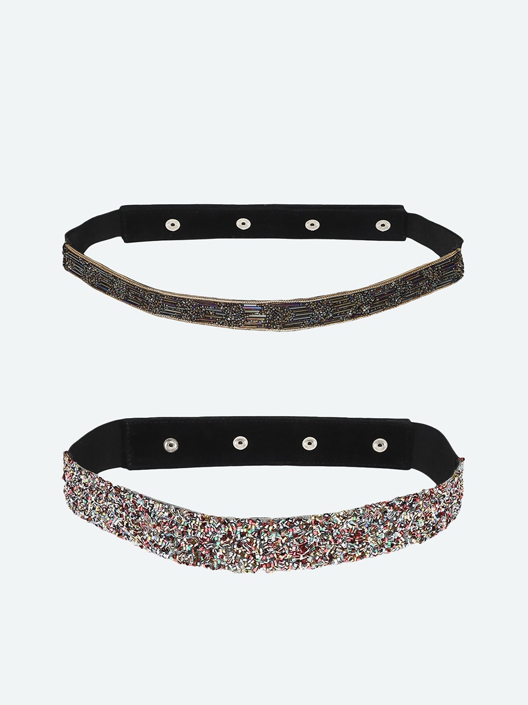 

DEEBACO Women Set of 2 Silver-Toned & Black Embellished Belts