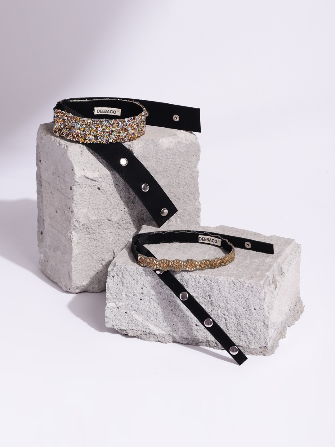 

DEEBACO Women Set Of 2 Silver-Toned & Gold-Toned Rainbow Sequin Embellished PU Belt