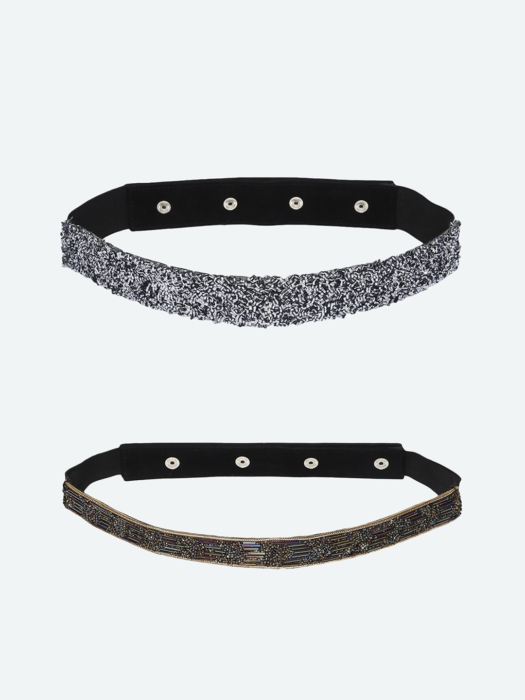 

DEEBACO Women Set Of 2 Gold-Toned & Silver-Toned Ombre Beaded Embellished PU Belt