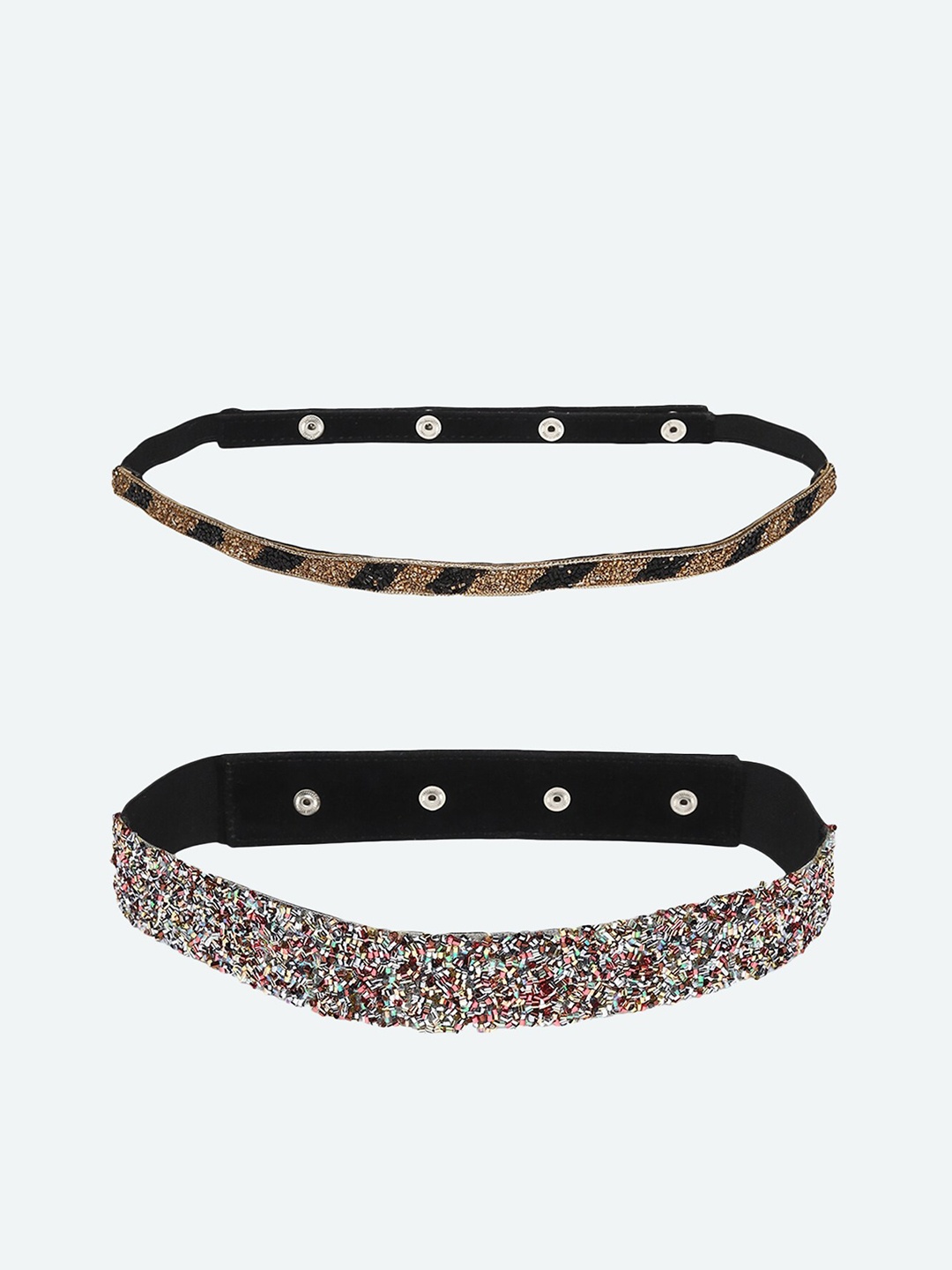 

DEEBACO Women Set Of 2 Silver-Toned & Gold-Toned Embellished PU Belt