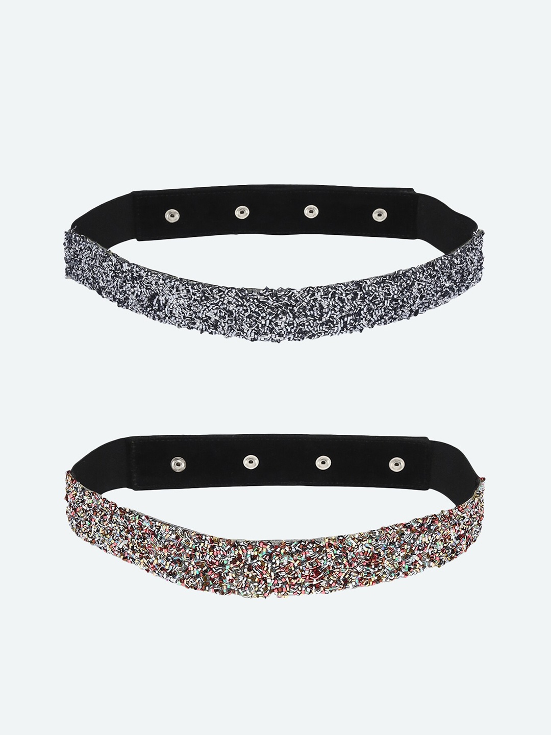 

DEEBACO Women Set of 2 Silver-Toned & Gold-Toned Embellished Belts