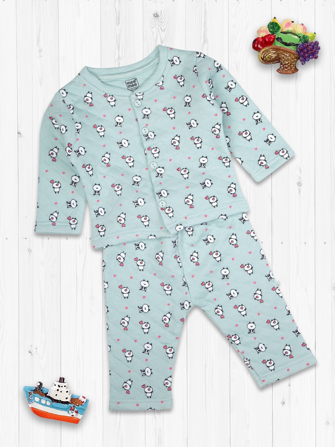 

MeeMee Boys Green Printed Night suit