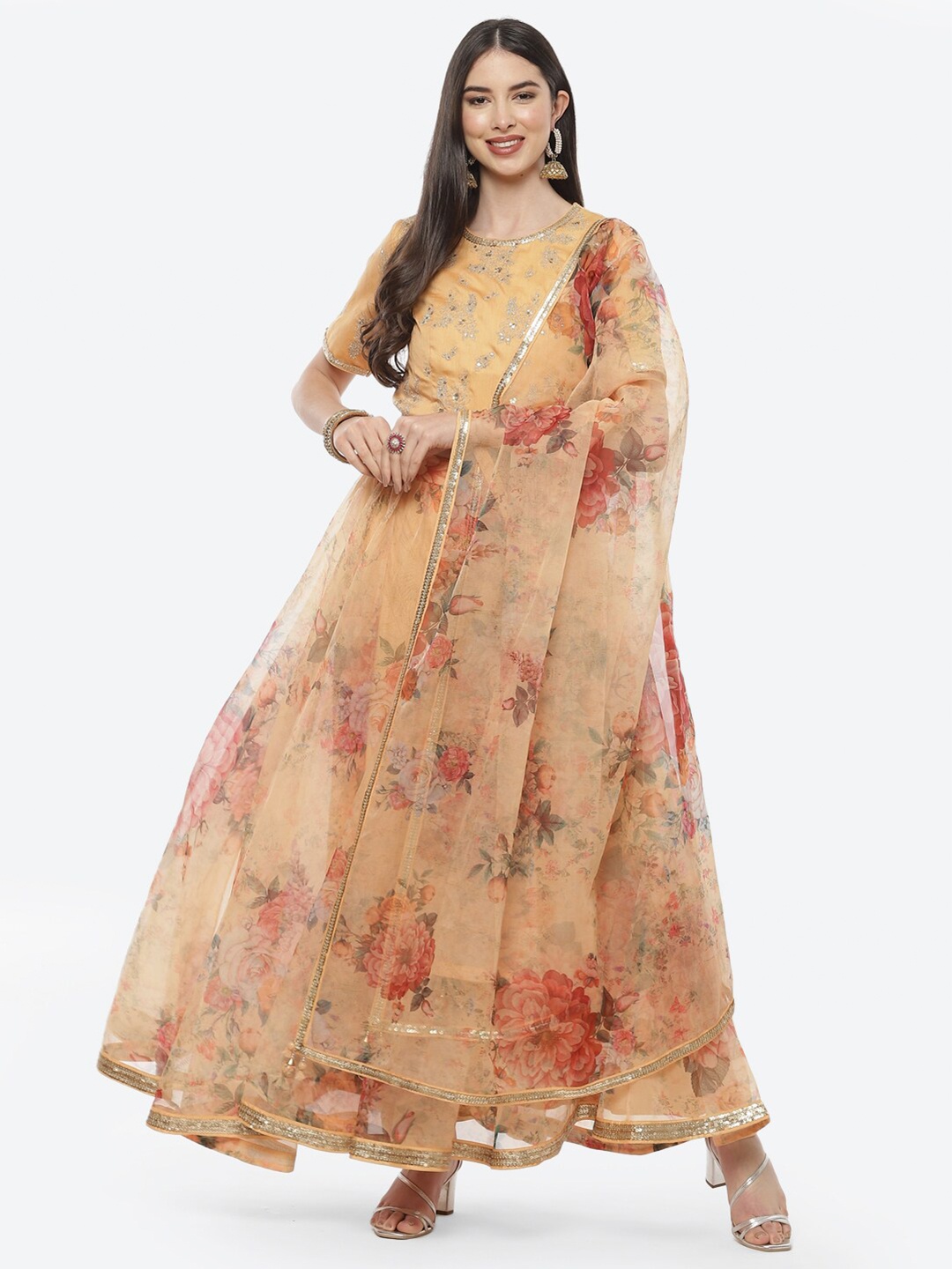 

Biba Yellow & Red Embellished Ready to Wear Lehenga & Blouse With Dupatta