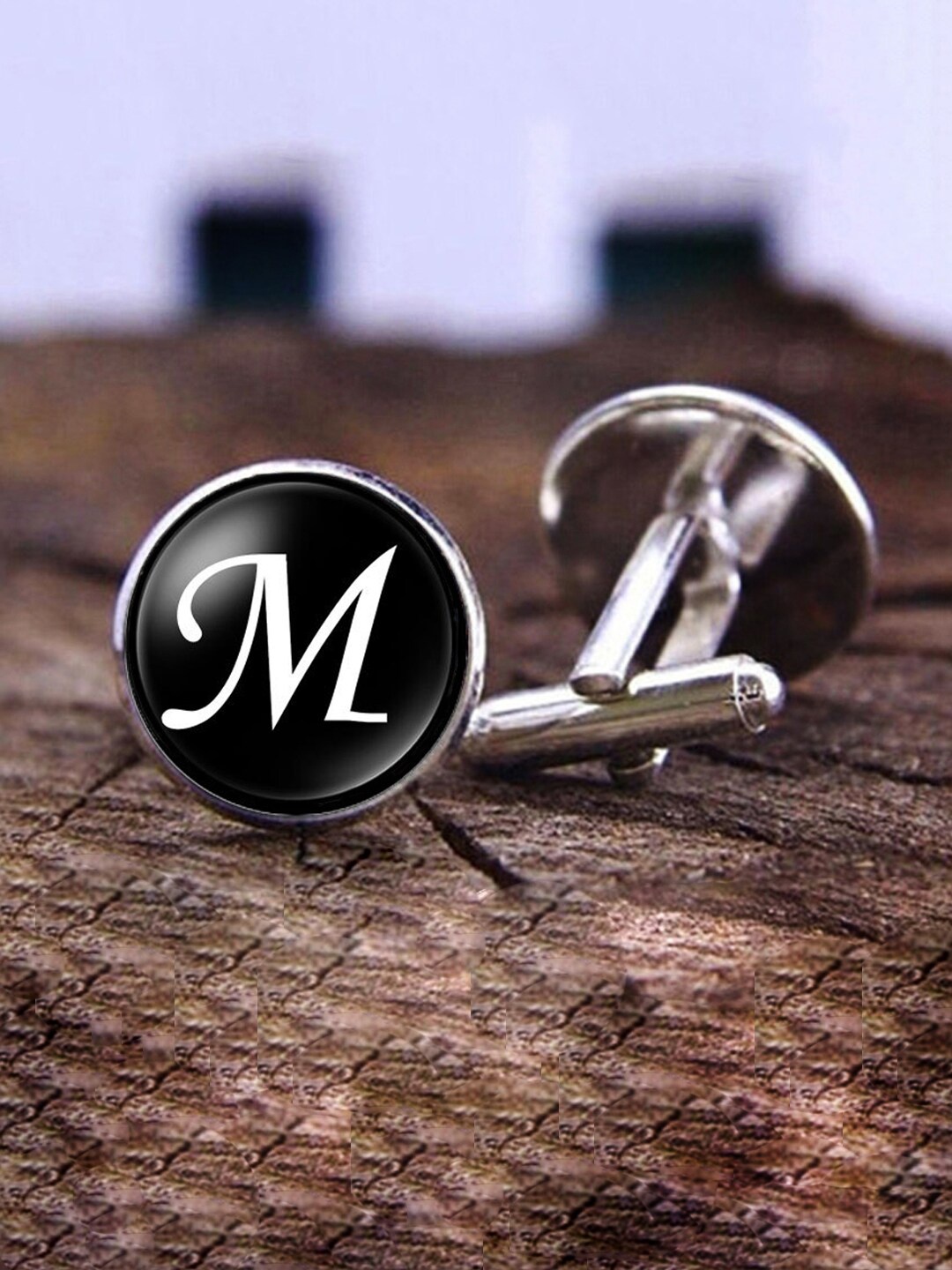 

Yellow Chimes Men Alphabet M Printed Cufflinks, Black