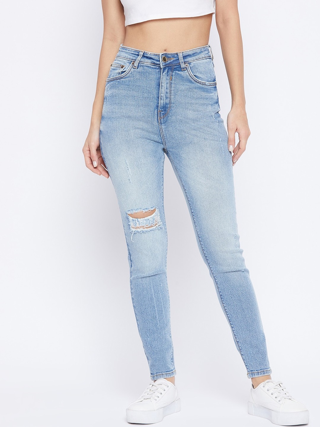 

Madame Women Blue Jean Skinny Fit Mildly Distressed Heavy Fade Jeans