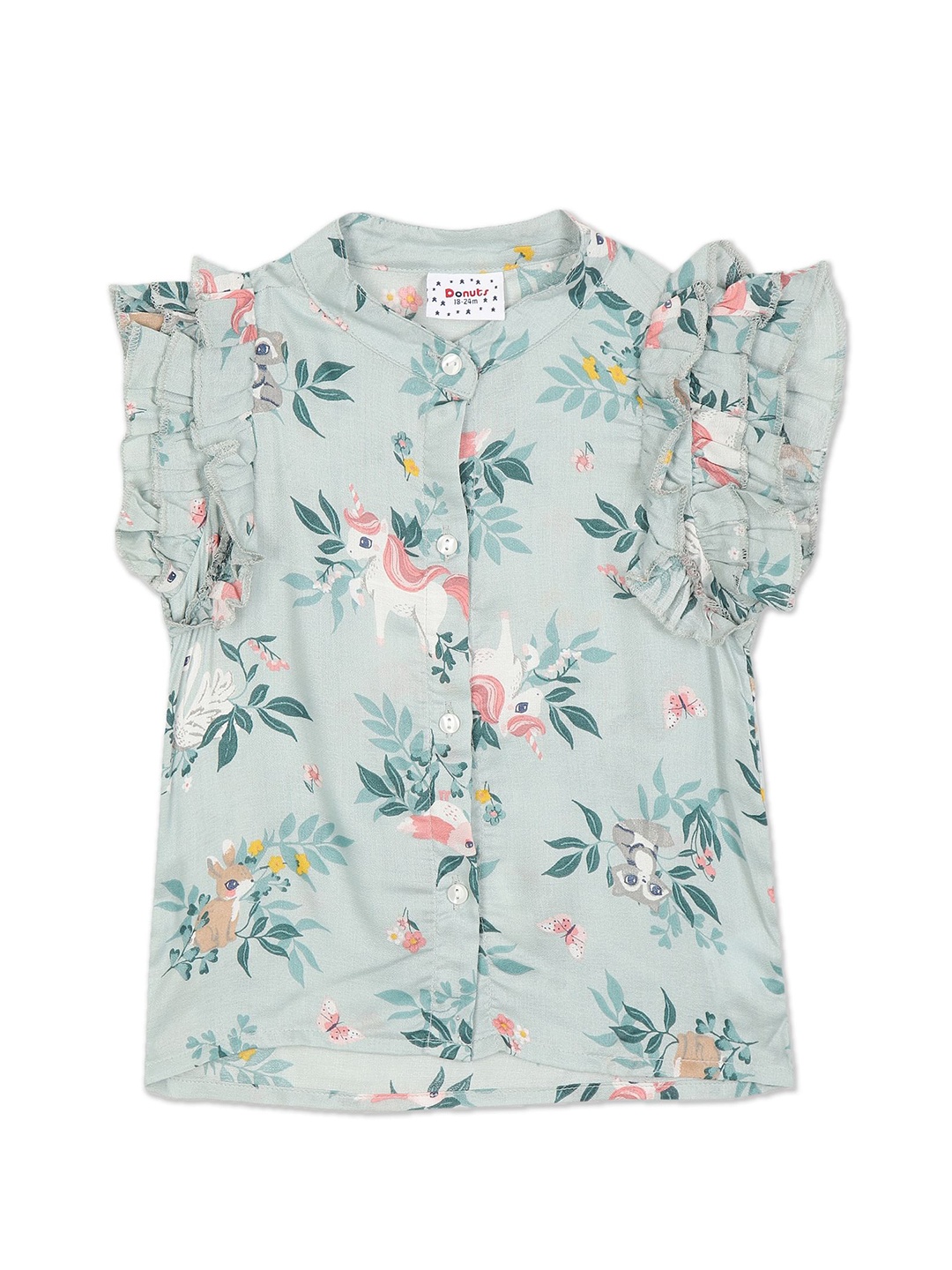 

Donuts Girls Blue Floral Print Shirt Style Top