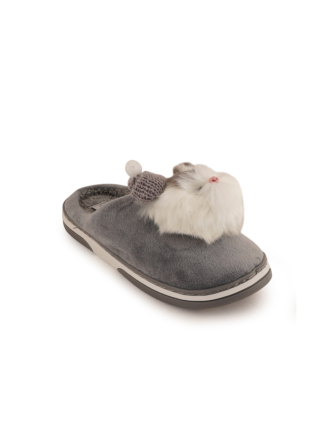 

Walkfree Women Grey & Cream-Coloured Embellished Room Slippers