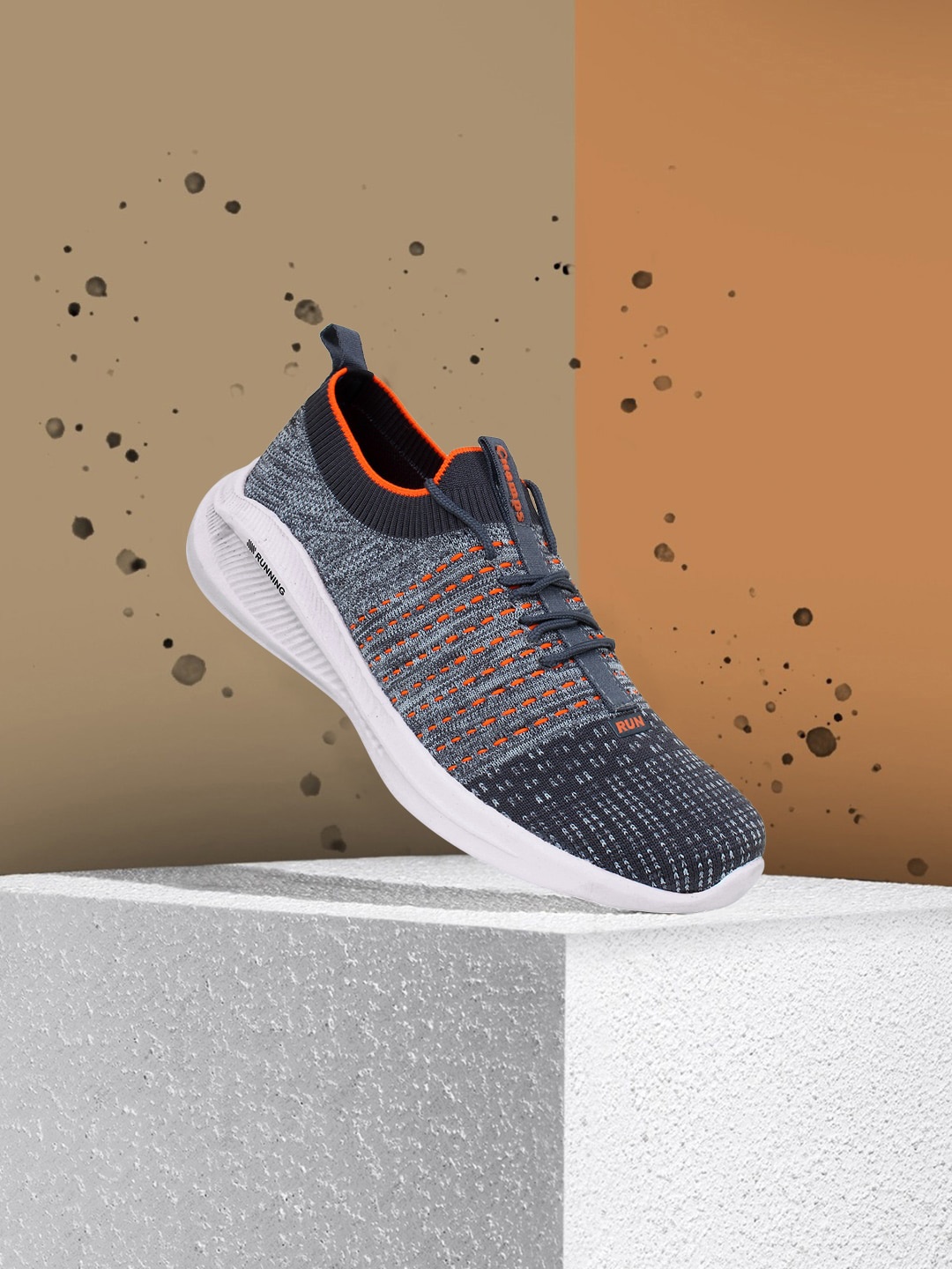 

Champs Men Grey & Orange Mesh Running Non-Marking Shoes