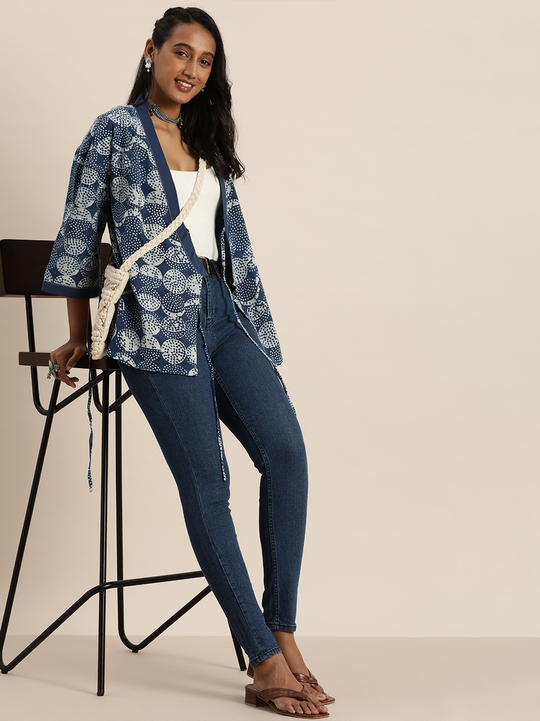 

Taavi Blue Printed Indigo Pure Cotton Wrap Top