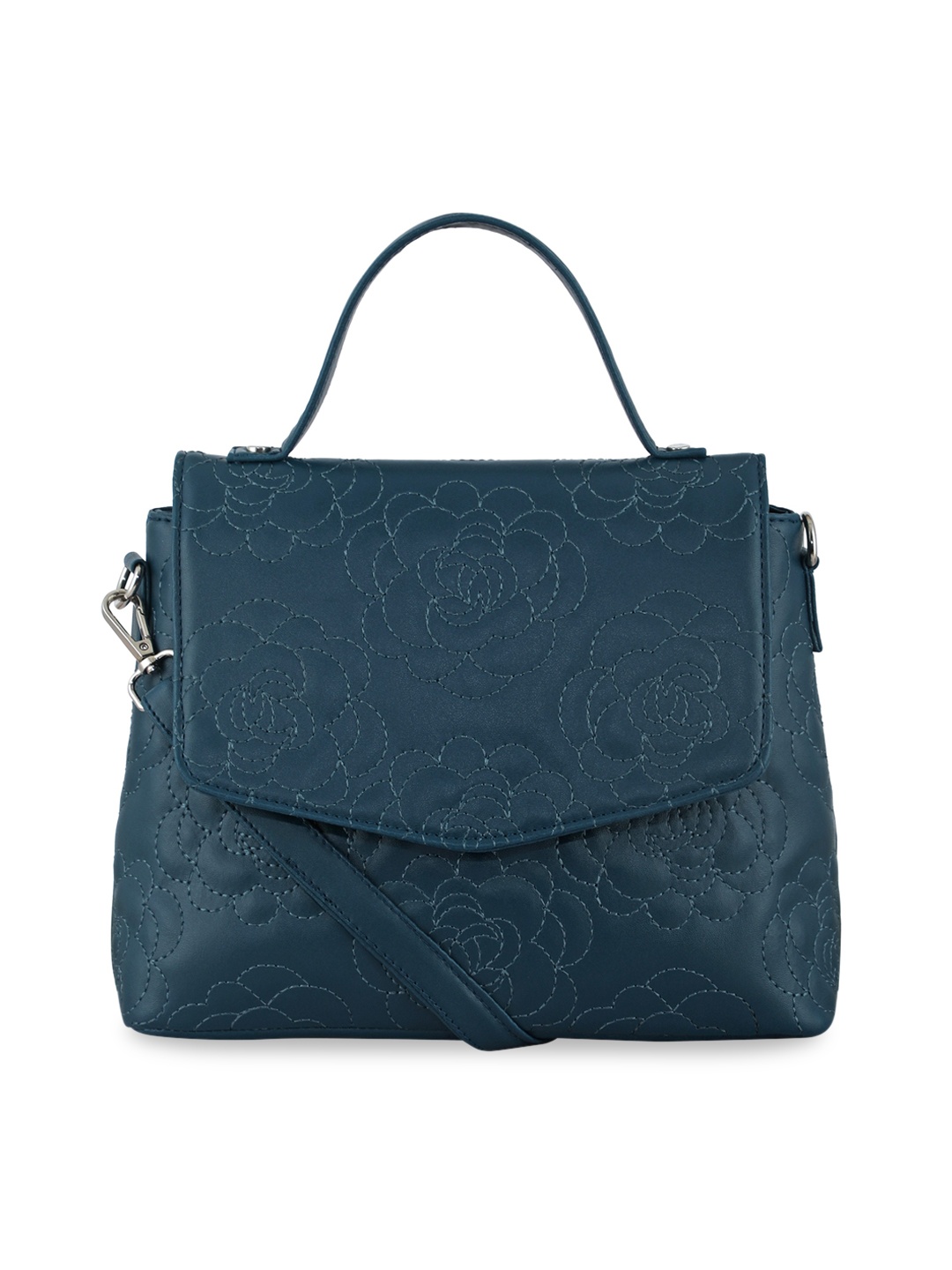 

Toteteca Teal Blue Textured Structured Satchel Bag