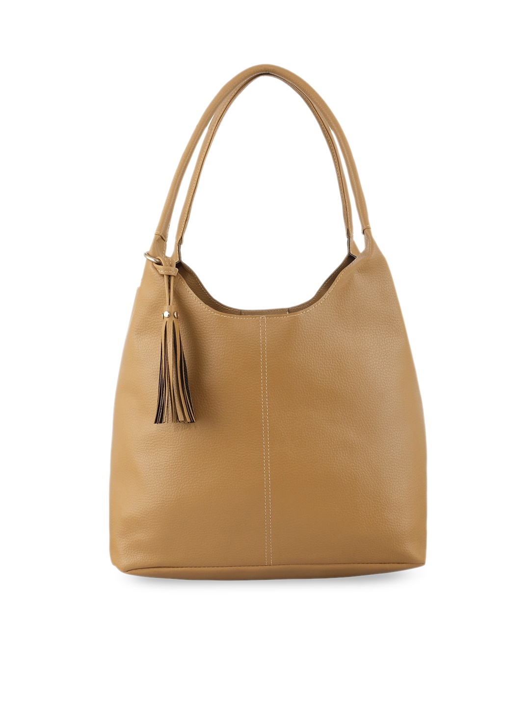 

Toteteca Tan Brown Textured Structured Handheld Bag with Tasselled