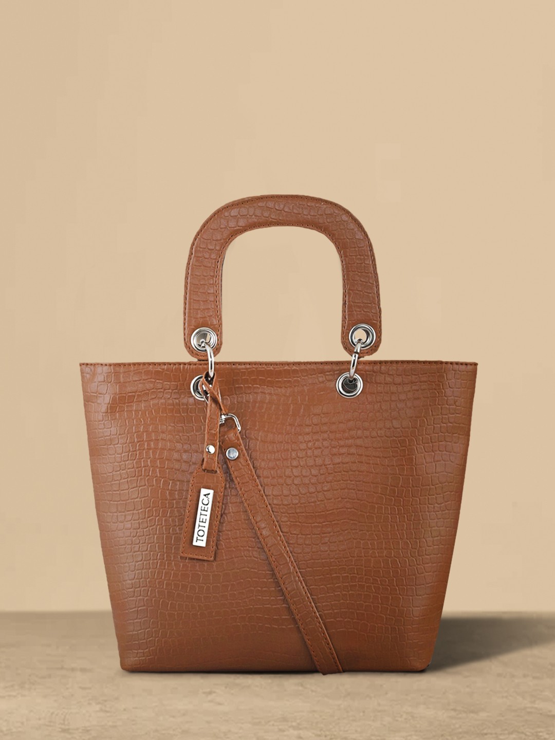 

Toteteca Women Tan Brown Textured Structured Handheld Bag
