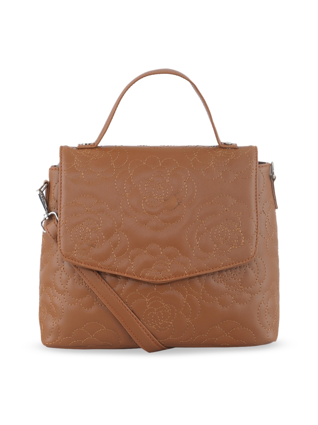 

Toteteca Tan Brown Floral Textured Structured Satchel