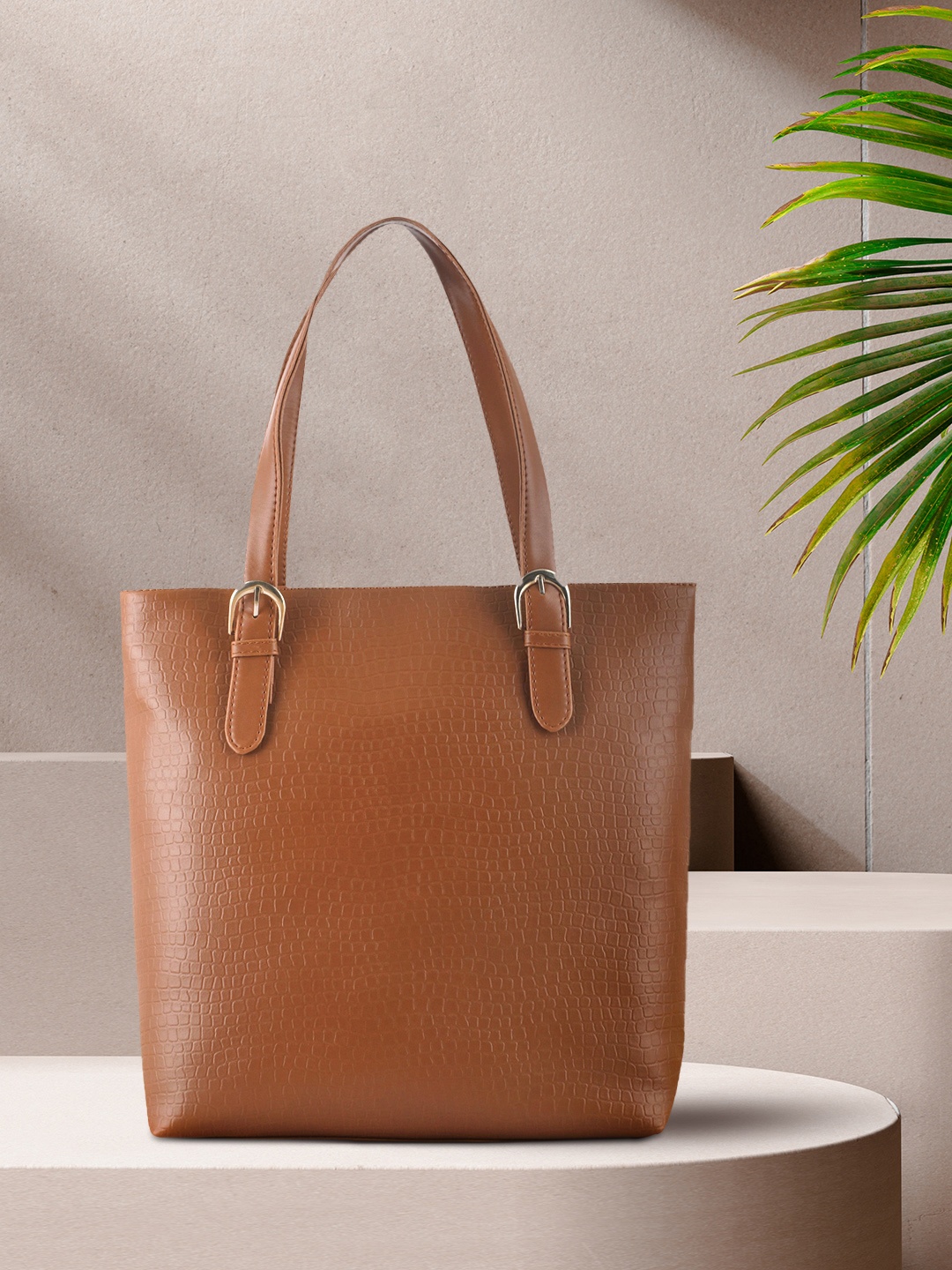 

Toteteca Tan Brown Textured Shopper Shoulder Bag