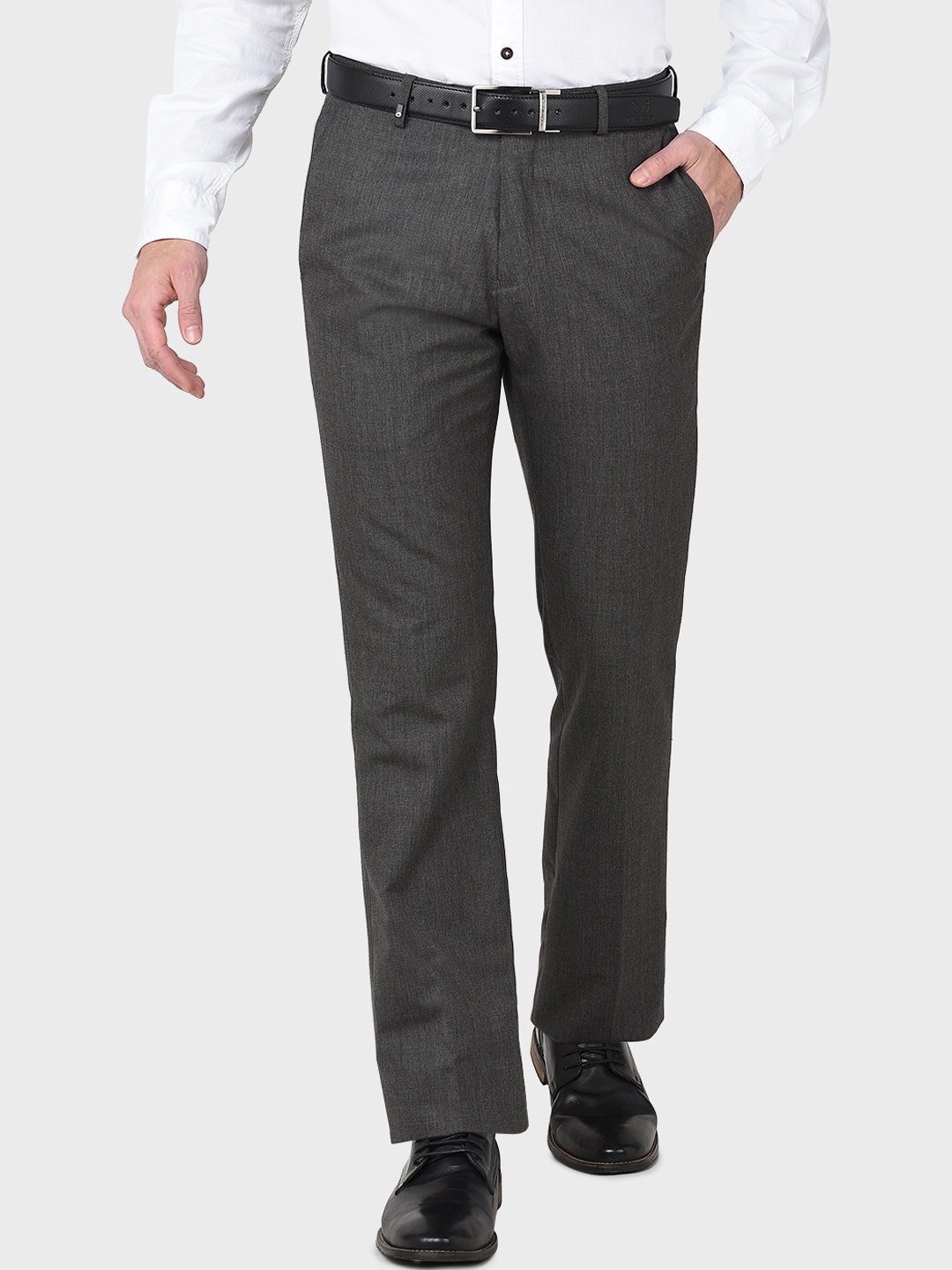 

Oxemberg Men Grey Melange Smart Slim Fit Wrinkle Free Trousers