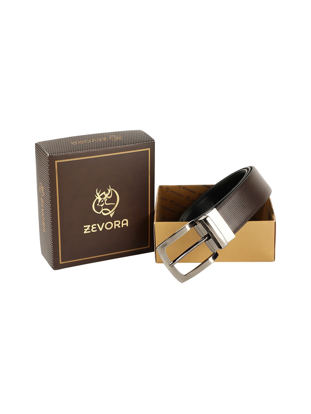 

ZEVORA Men Brown Textured Reversible Belt