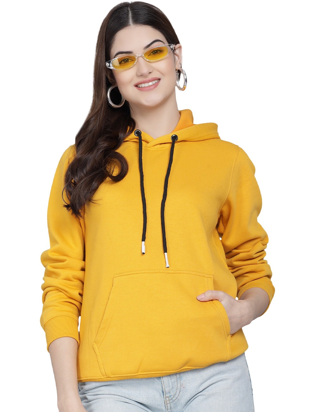 

PockMAN Women Mustard Hooded Sweatshirt