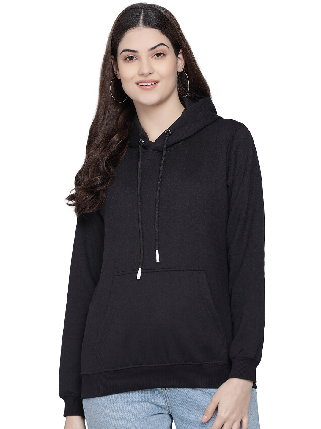 

PockMAN Women Black Hooded Sweatshirt