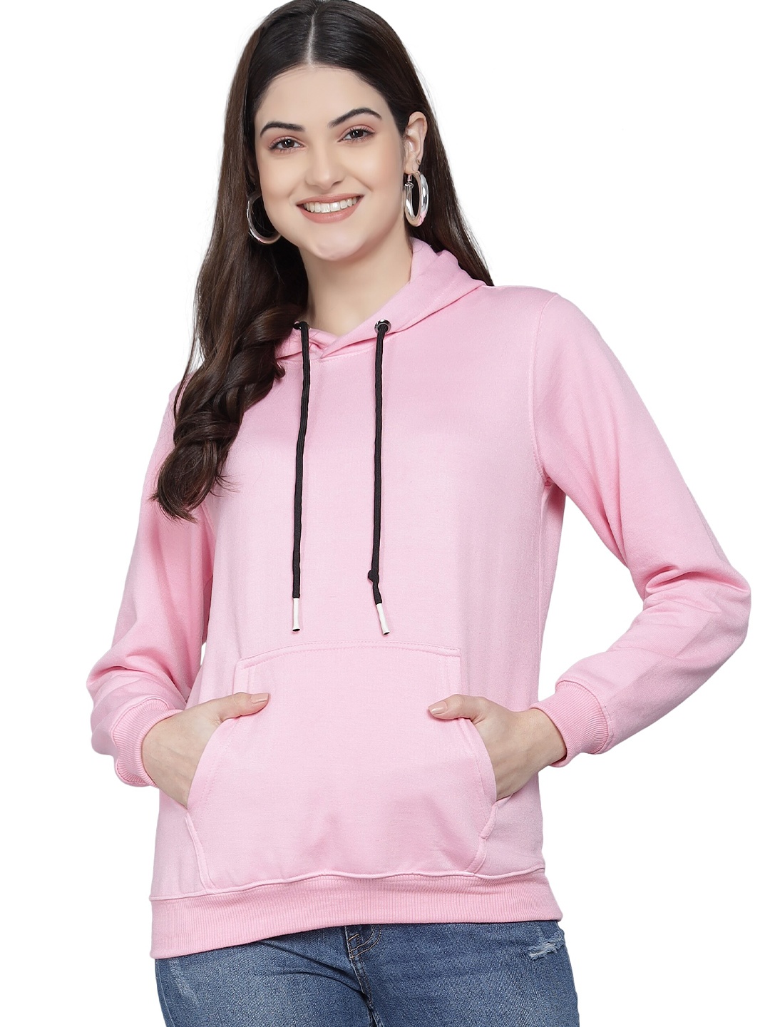

PockMAN Women Pink Hooded Fleece Sweatshirt