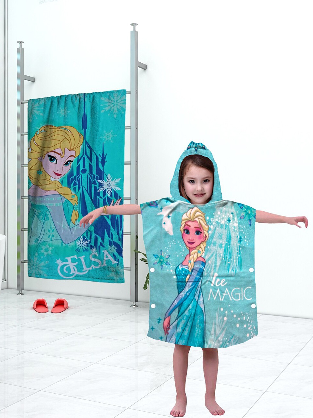 

Disney Kids Blue Frozen Printed 350GSM Cotton Hooded Poncho and Bath Towel Set