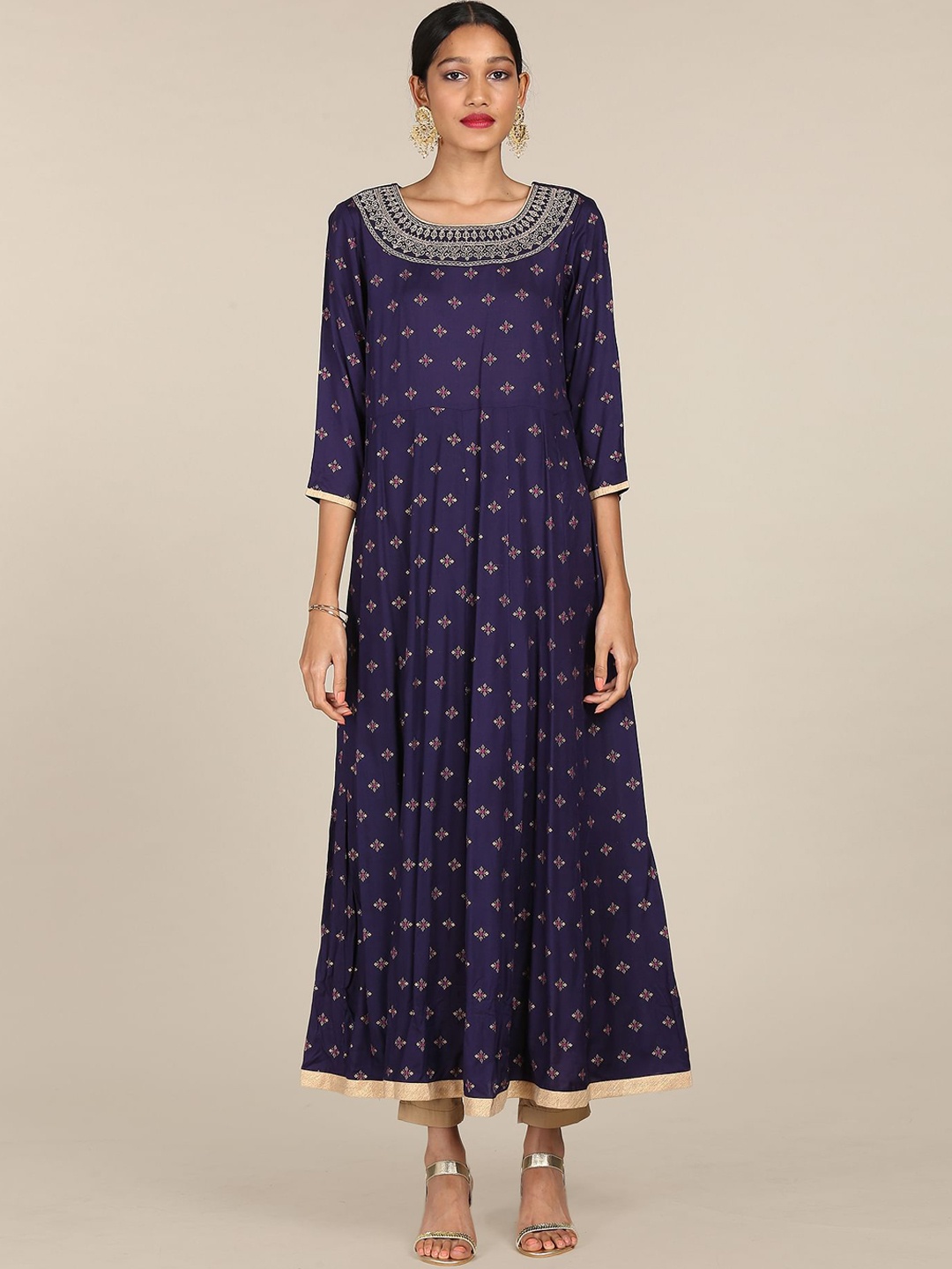 

Anahi Women Navy Blue & Purple Ethnic Motifs Embroidered Anarkali Kurta