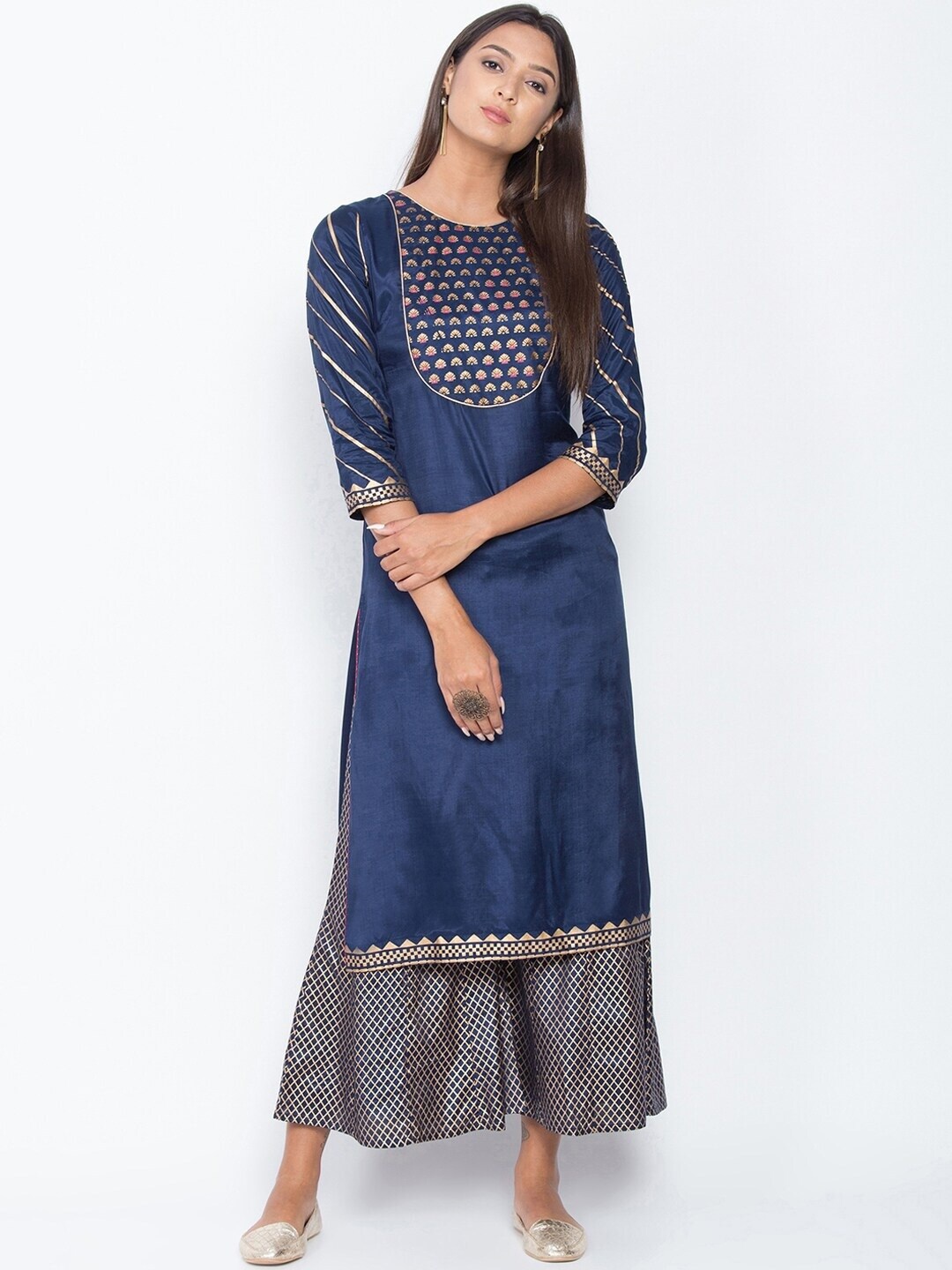 

Be Indi Women Navy Blue Yoke Design Kurta with Palazzo
