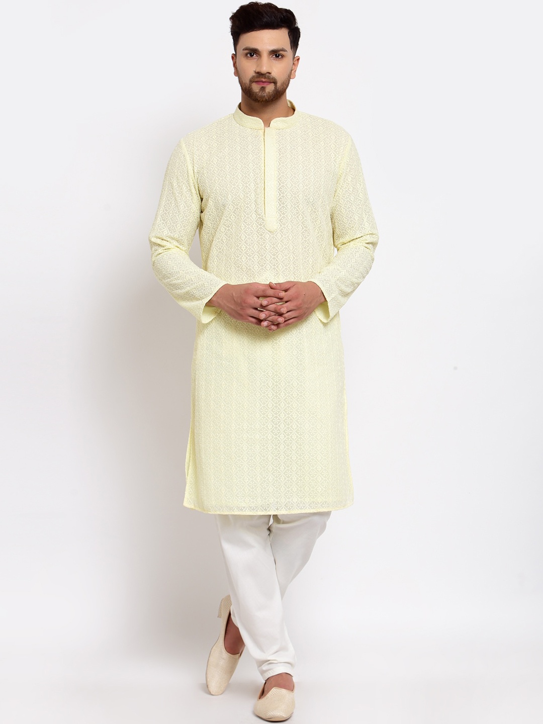 

MOHANLAL SONS Men Yellow Georgette Kurta