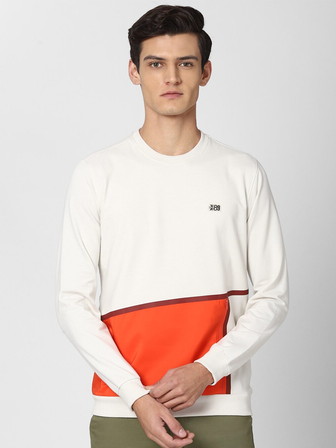 

Peter England Casuals Men White & Orange Colourblocked Pullover Sweatshirt