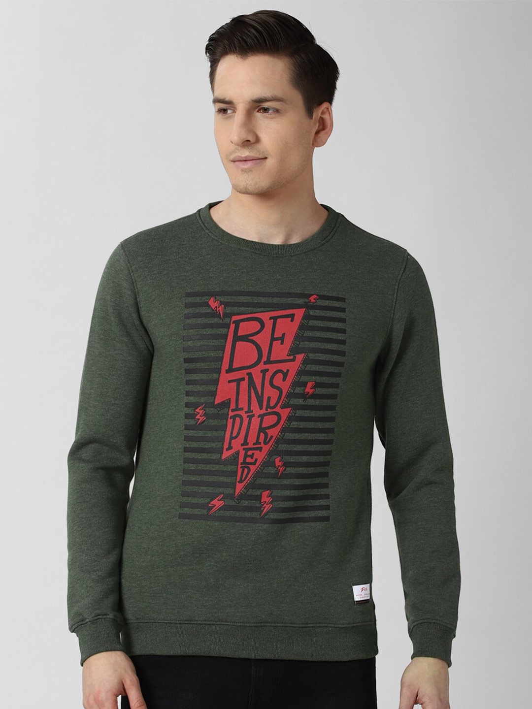 

Peter England Casuals Men Olive Green Printed Sweatshirt