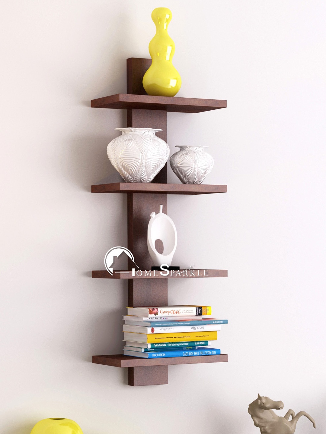 

Home Sparkle Brown Basic Wall Mounted Shelf With 4 Racks