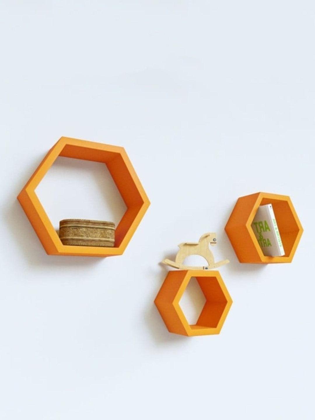 

Home Sparkle Set Of 3 Orange MDF Pocket Wall Shelf