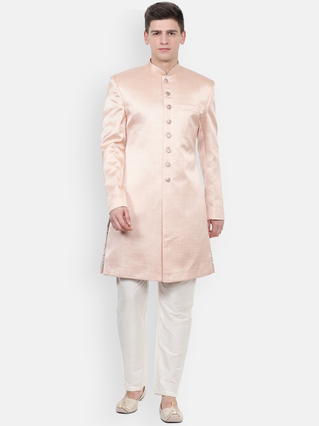 

Louis Philippe Men Peach Printed Two Piece Suit