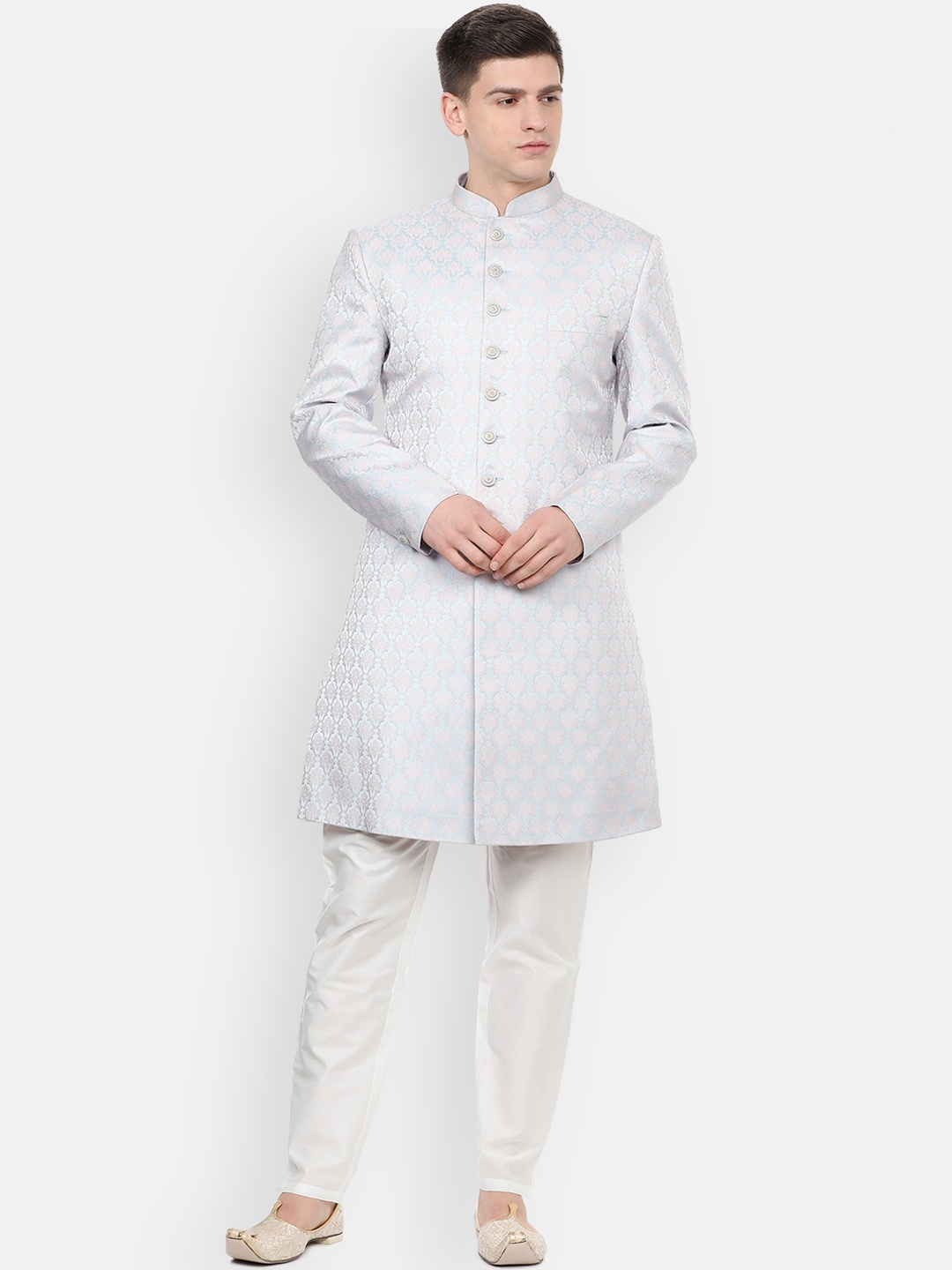

Louis Philippe Men Grey Printed Two Piece Suit