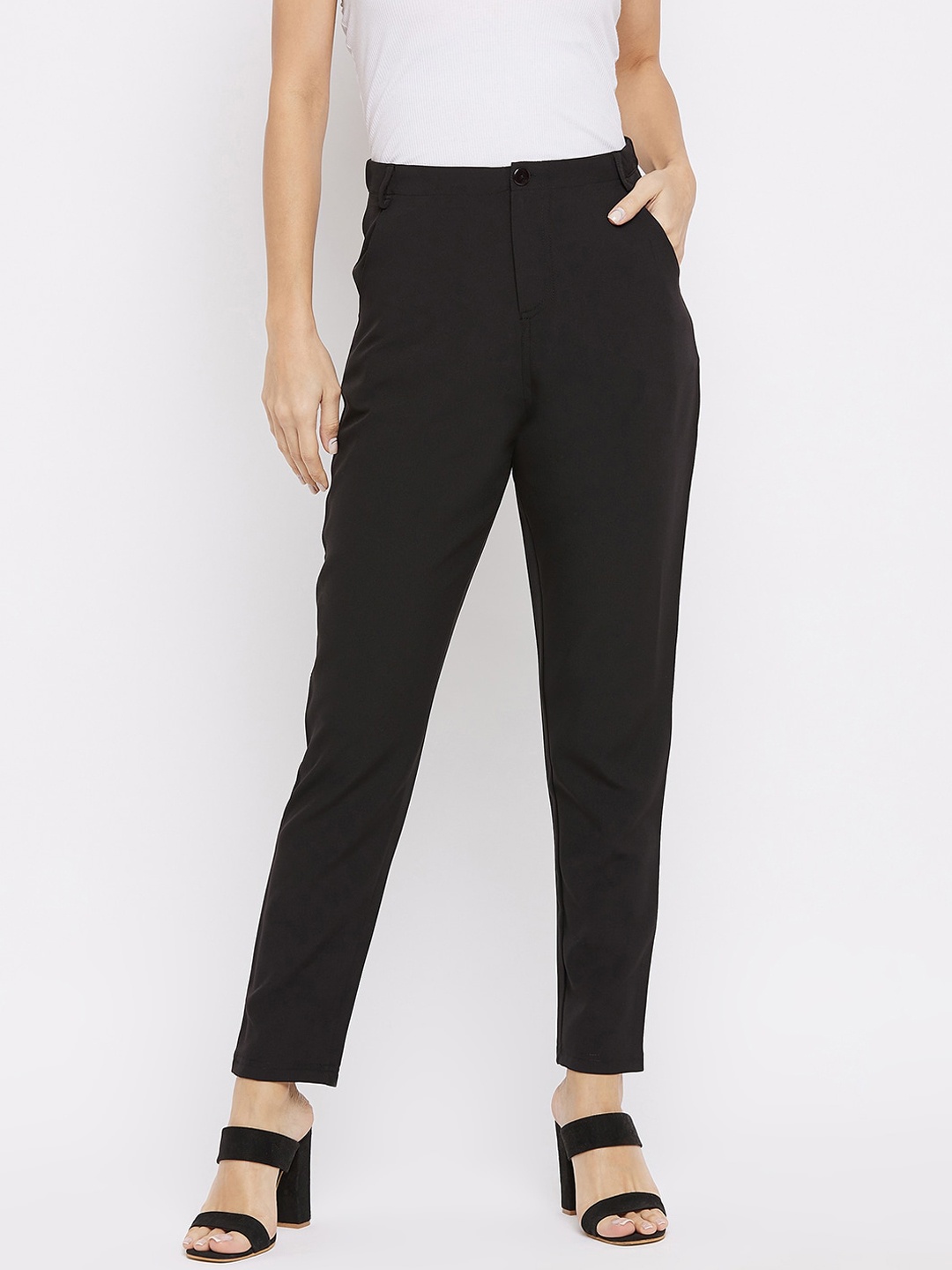 

Nun Women Black Relaxed Tapered Fit Wrinkle Free Trousers