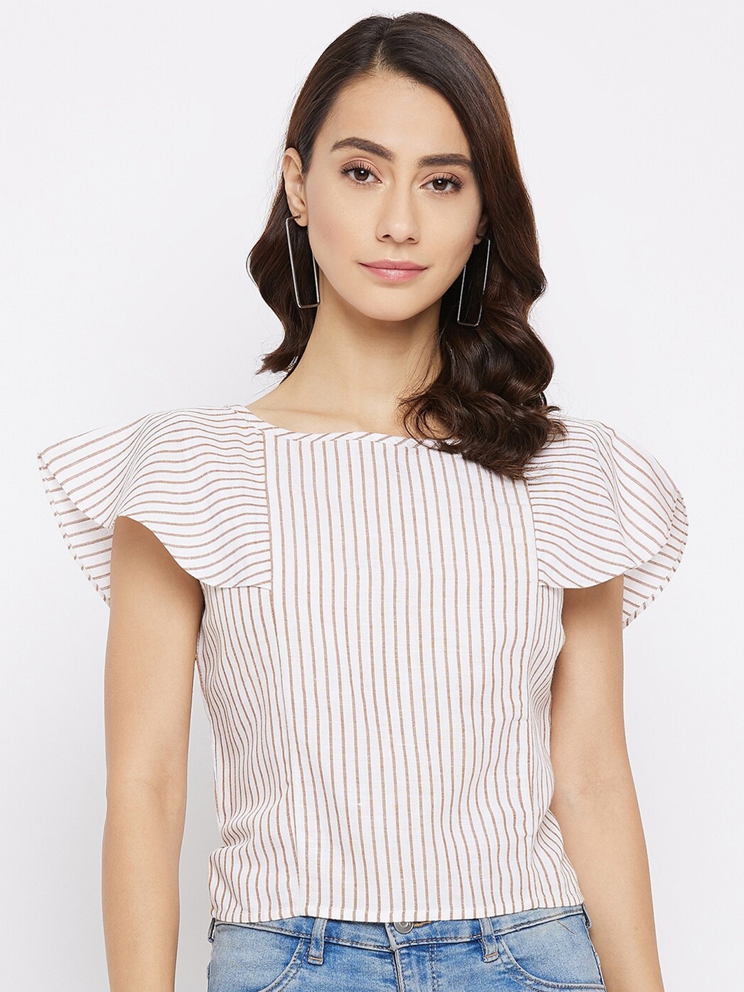

Nun Cream-Coloured & Brown Striped Pure Cotton Top