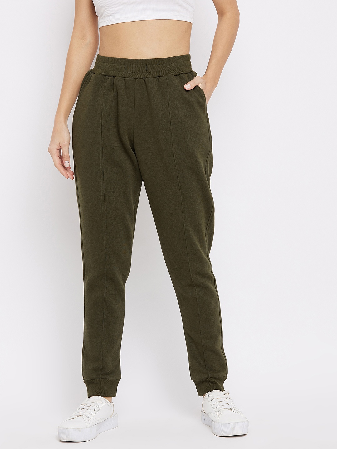 

Nun Women Olive Solid Fleece Joggers