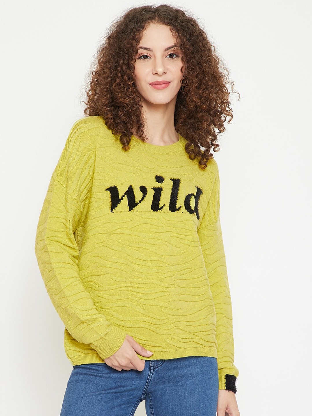 

Madame Women Green Self Design Wool Pullover