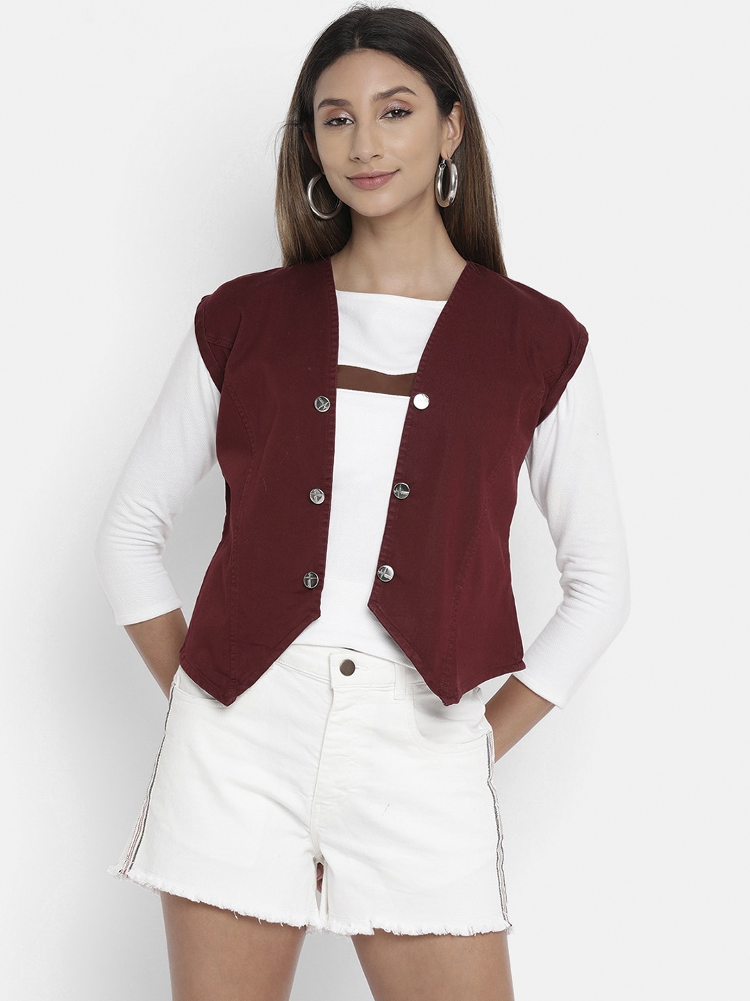 

V2 Value & Variety Women Maroon Open Front Jacket