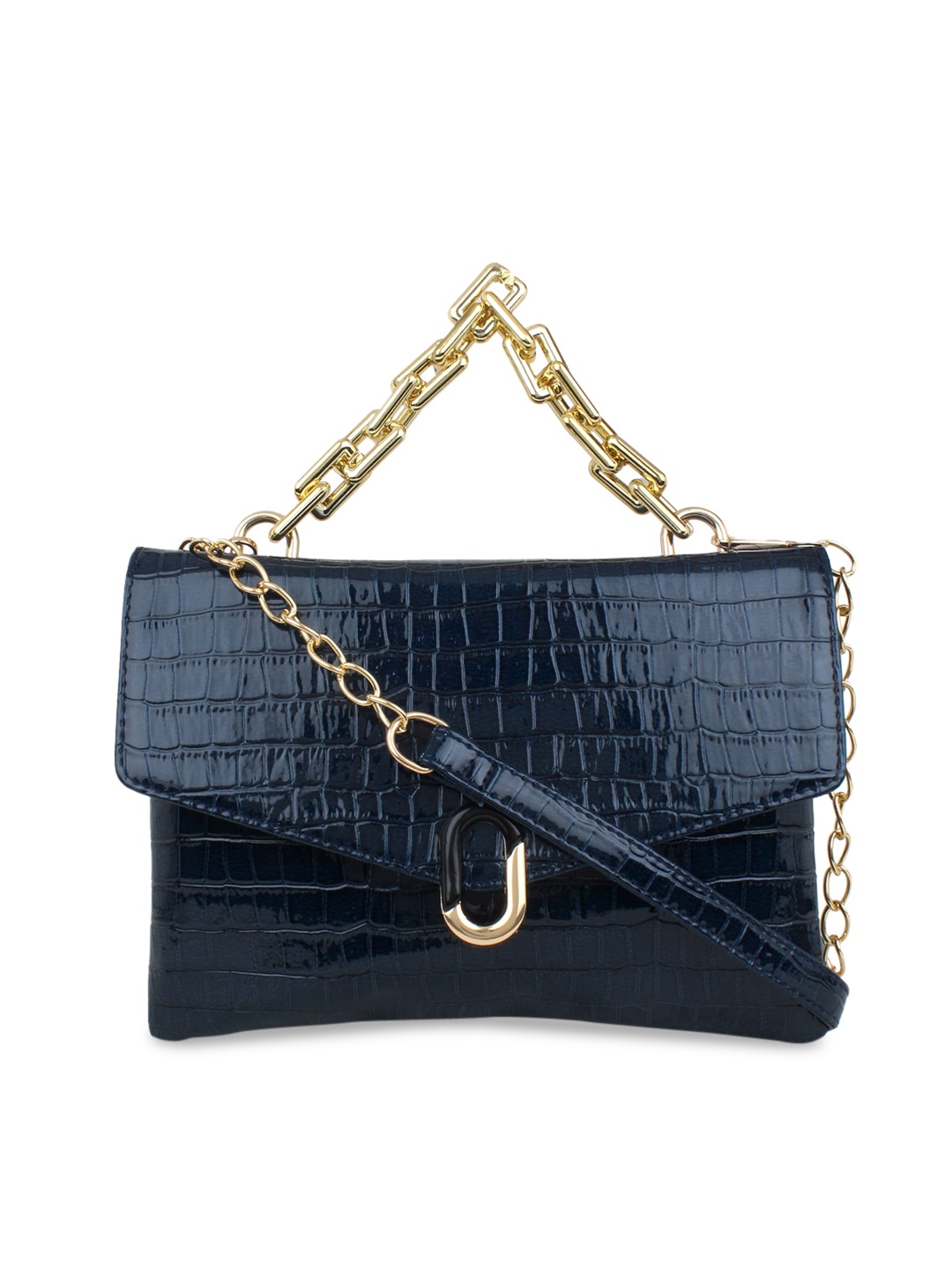 

LEGAL BRIBE Blue Animal Textured PU Structured Handheld Bag with Cut Work