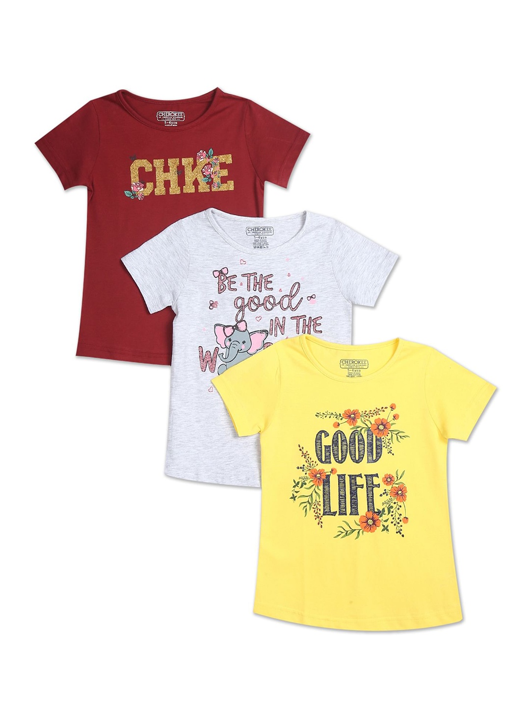 

Cherokee Girls Pack of 3 Assorted Pure Cotton Printed T-shirts