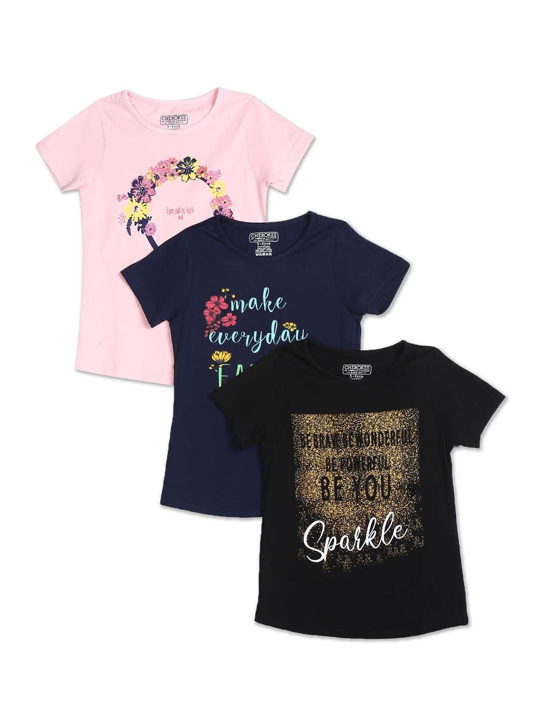 

Cherokee Girls Pack of 3 Assorted Pure Cotton Printed T-shirts