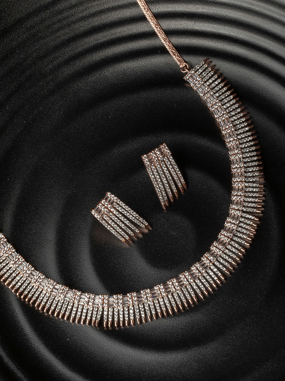 

Priyaasi Rose Gold-Plated & White AD-Studded Jewellery Set