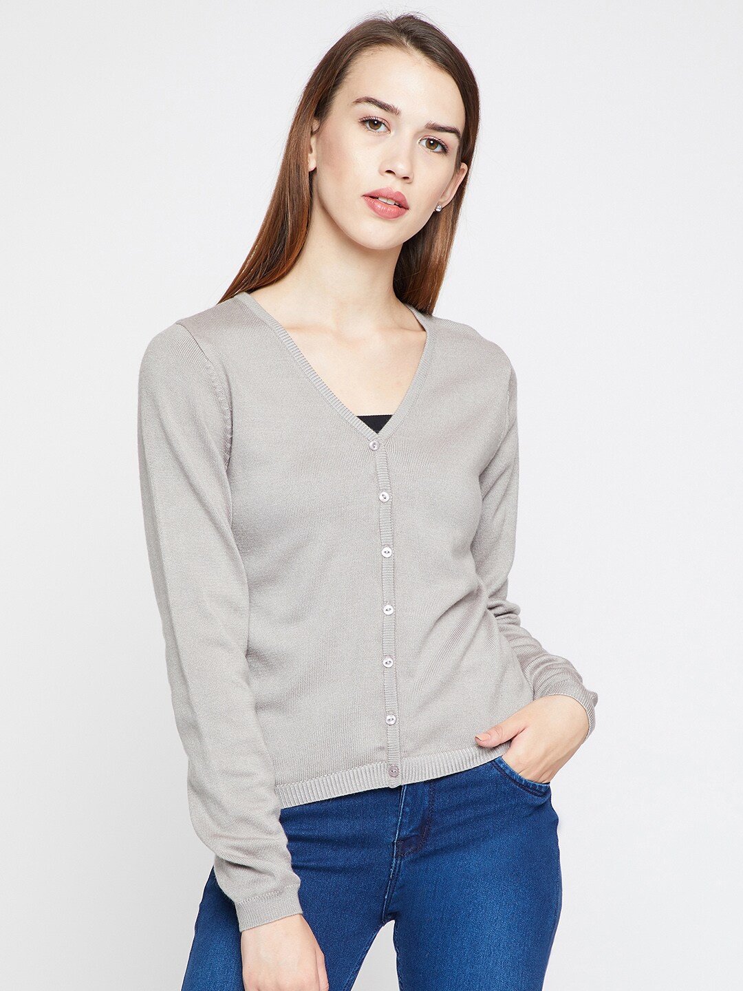 

Madame Women Grey Solid Cardigans For Women