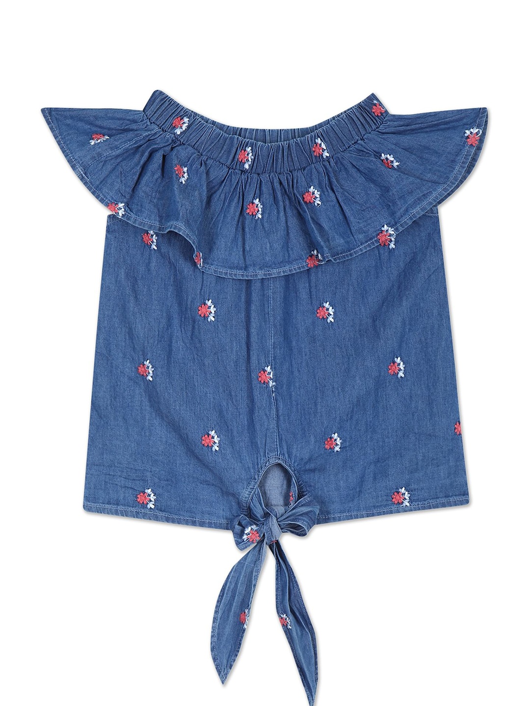 

Cherokee Girls Blue Floral Embroidered Off-Shoulder Top