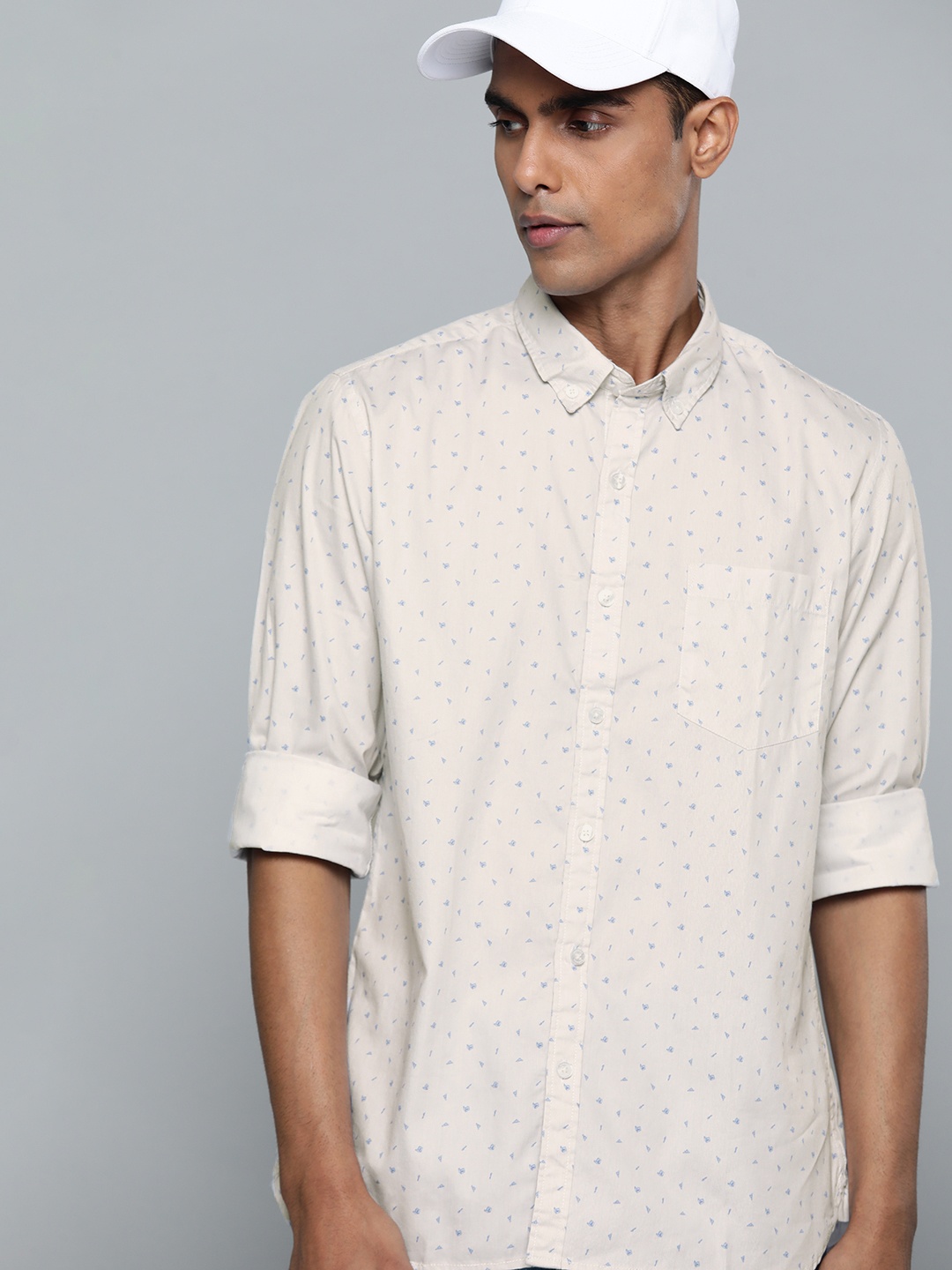 

Harvard Men Pure Cotton Off- White Printed Casual Shirt
