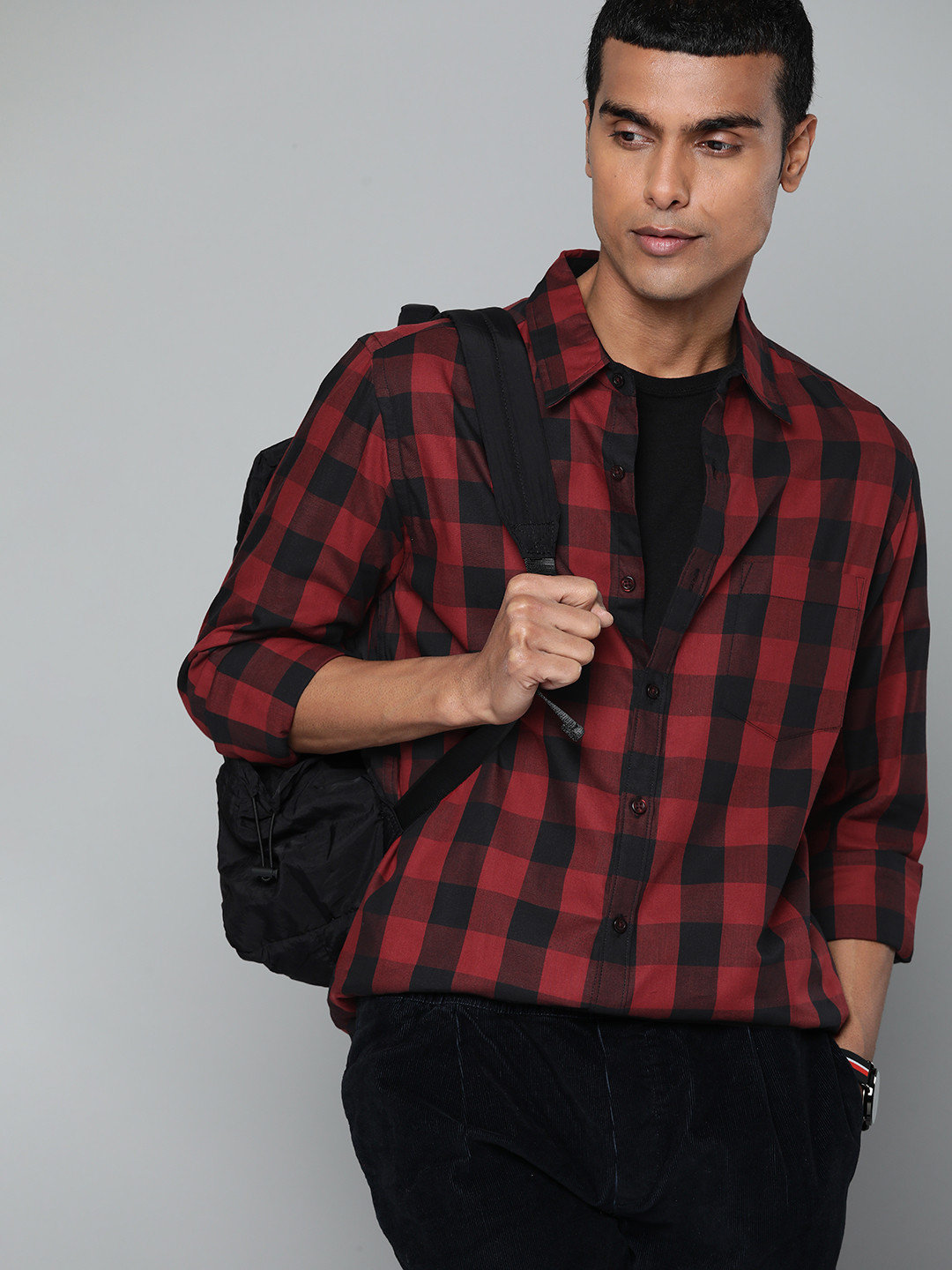 

Harvard Men Red & Black Pure Cotton Checked Casual Shirt